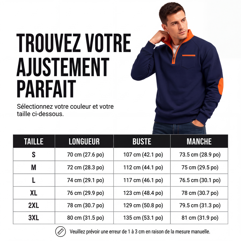 Sweat chaud décontracté à quart de zip pour homme