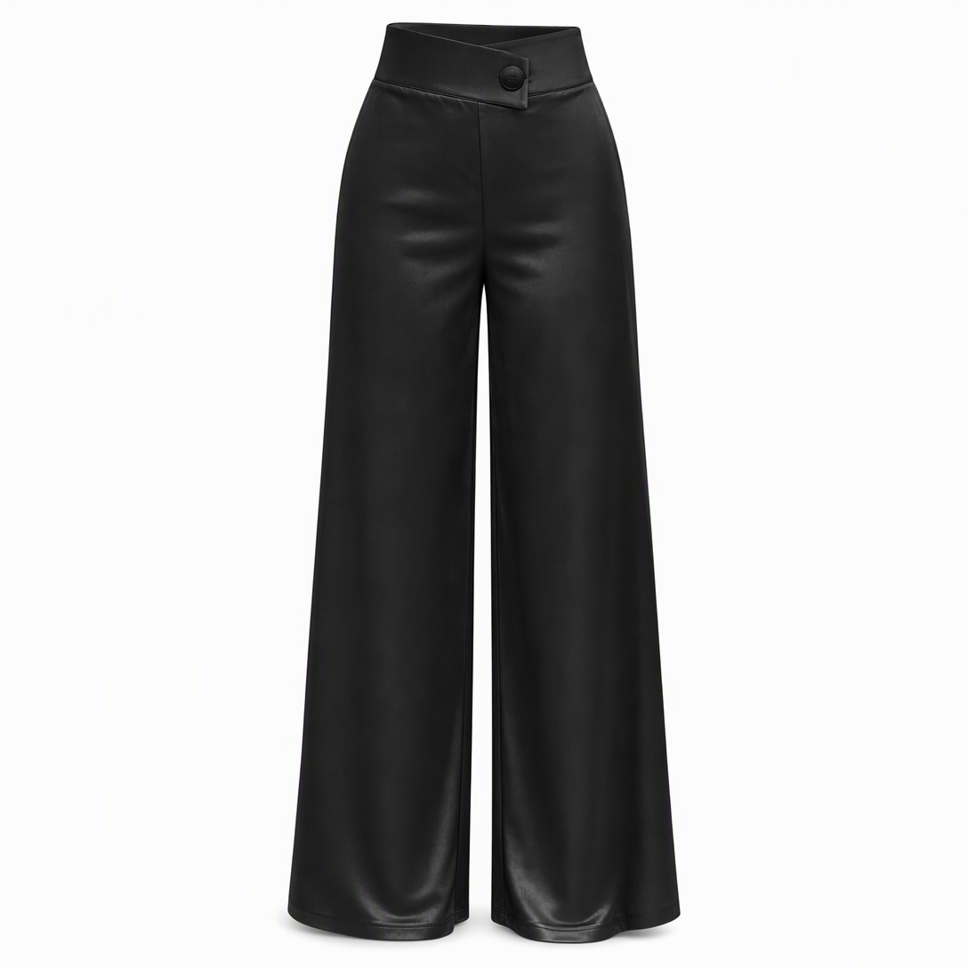 Elegant Satin High Waisted Wide Leg Pants with Asymmetrical Waist