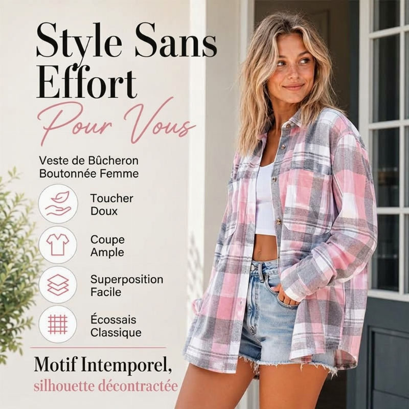 Veste-chemise mi-longue à carreaux pour femme