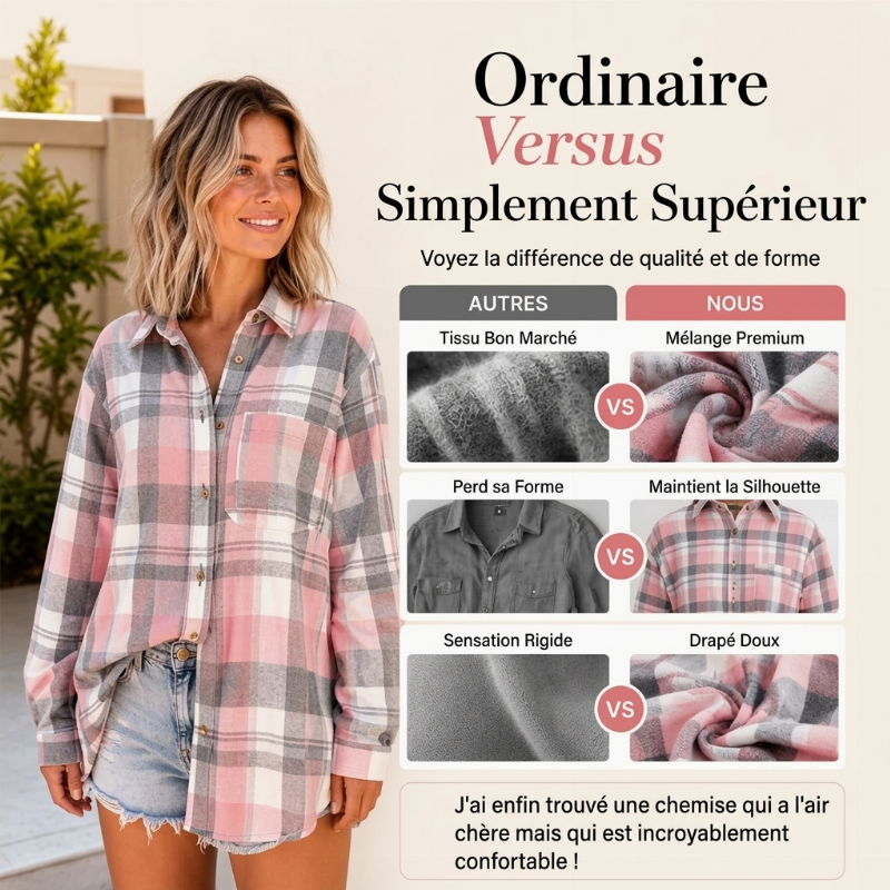Veste-chemise mi-longue à carreaux pour femme