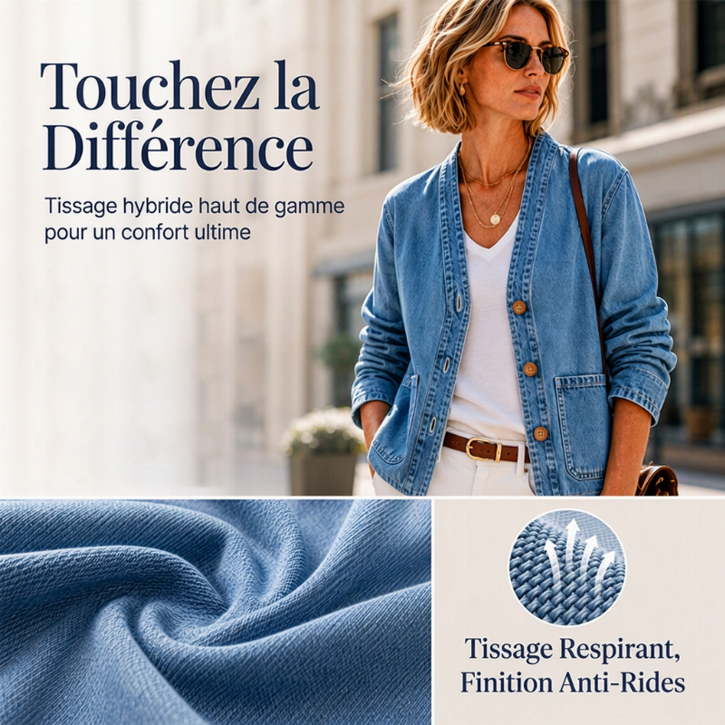 Cardigan en jean décontracté à col V pour femme