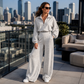 Ensemble pour femme : sweat court à fermeture éclair et pantalon large