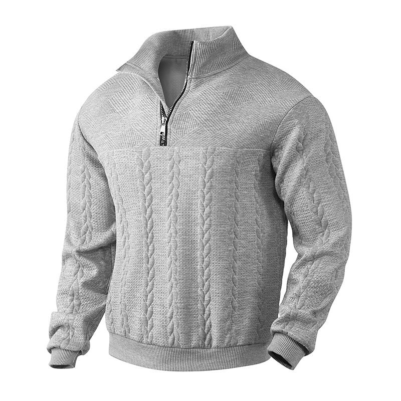 Sweat-shirt décontracté pour homme à demi-zip et motif jacquard