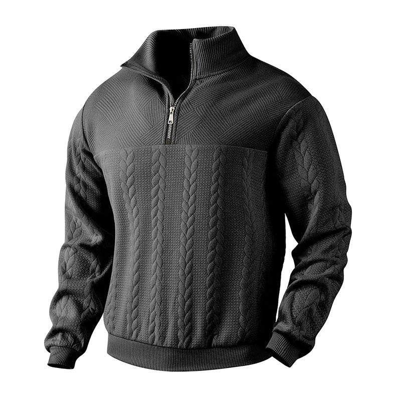 Sweat-shirt décontracté pour homme à demi-zip et motif jacquard