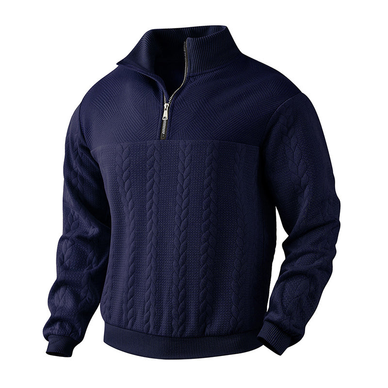 Sweat-shirt décontracté pour homme à demi-zip et motif jacquard