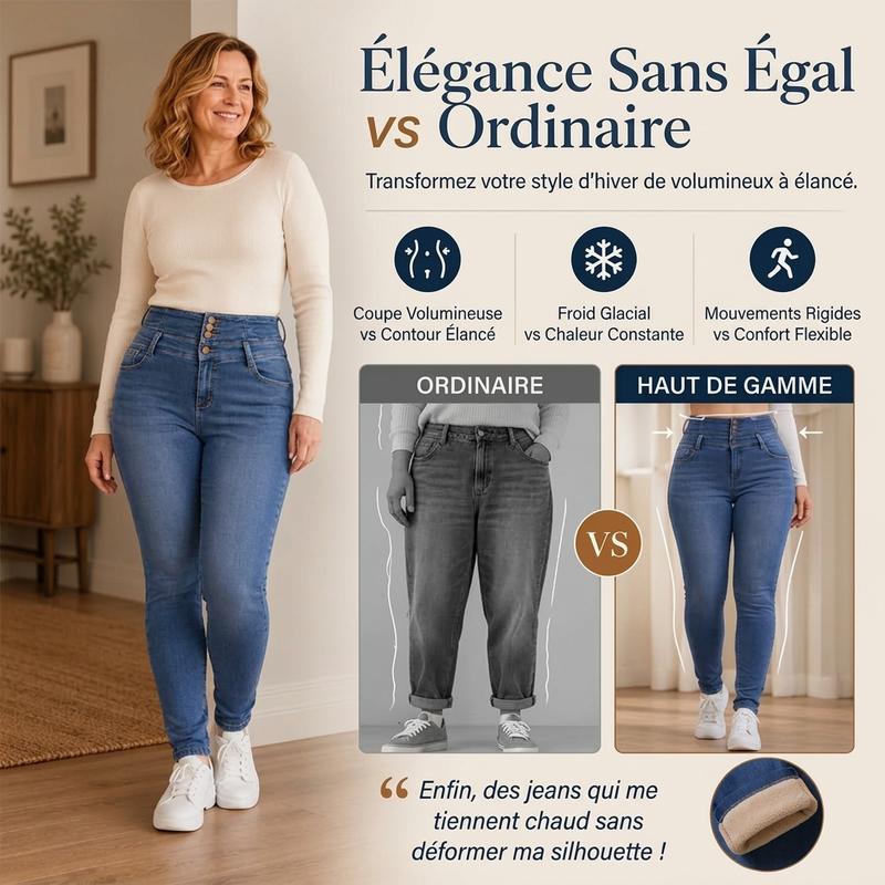Jean skinny taille haute doublé chaud pour femme