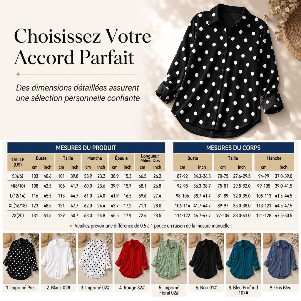 Blouse femme élégante et décontractée à manches longues et boutonnage
