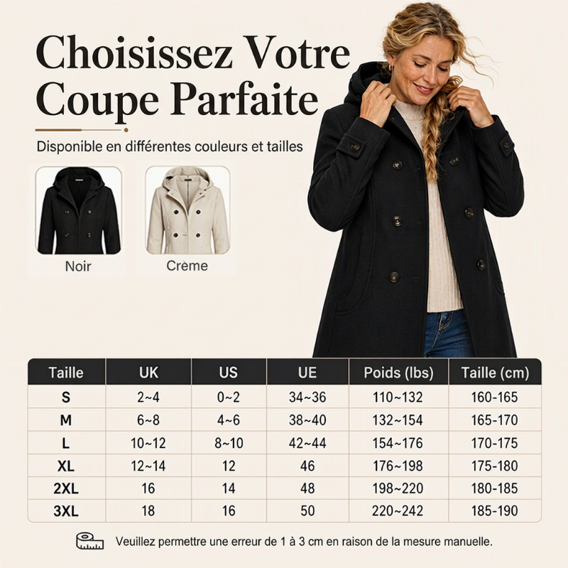 Manteau corsage à capuche et double boutonnage pour femme