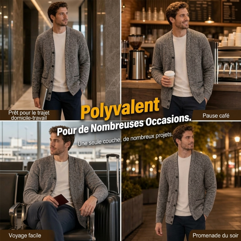 Cardigan en tricot décontracté à boutons pour homme