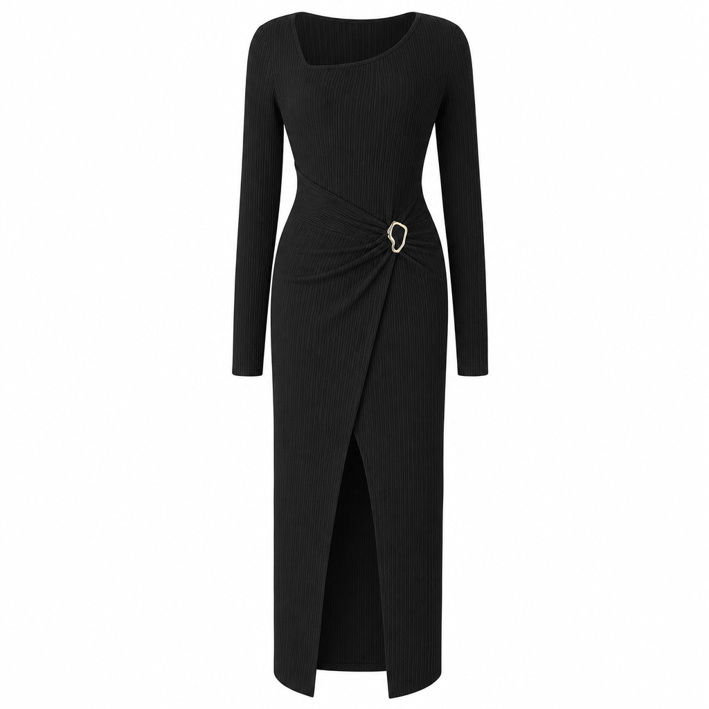 Robe longue en maille texturée unisexe pour femme, col irrégulier, automne-hiver