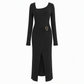 Robe longue en maille texturée unisexe pour femme, col irrégulier, automne-hiver