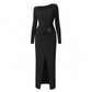 Robe longue en maille texturée unisexe pour femme, col irrégulier, automne-hiver