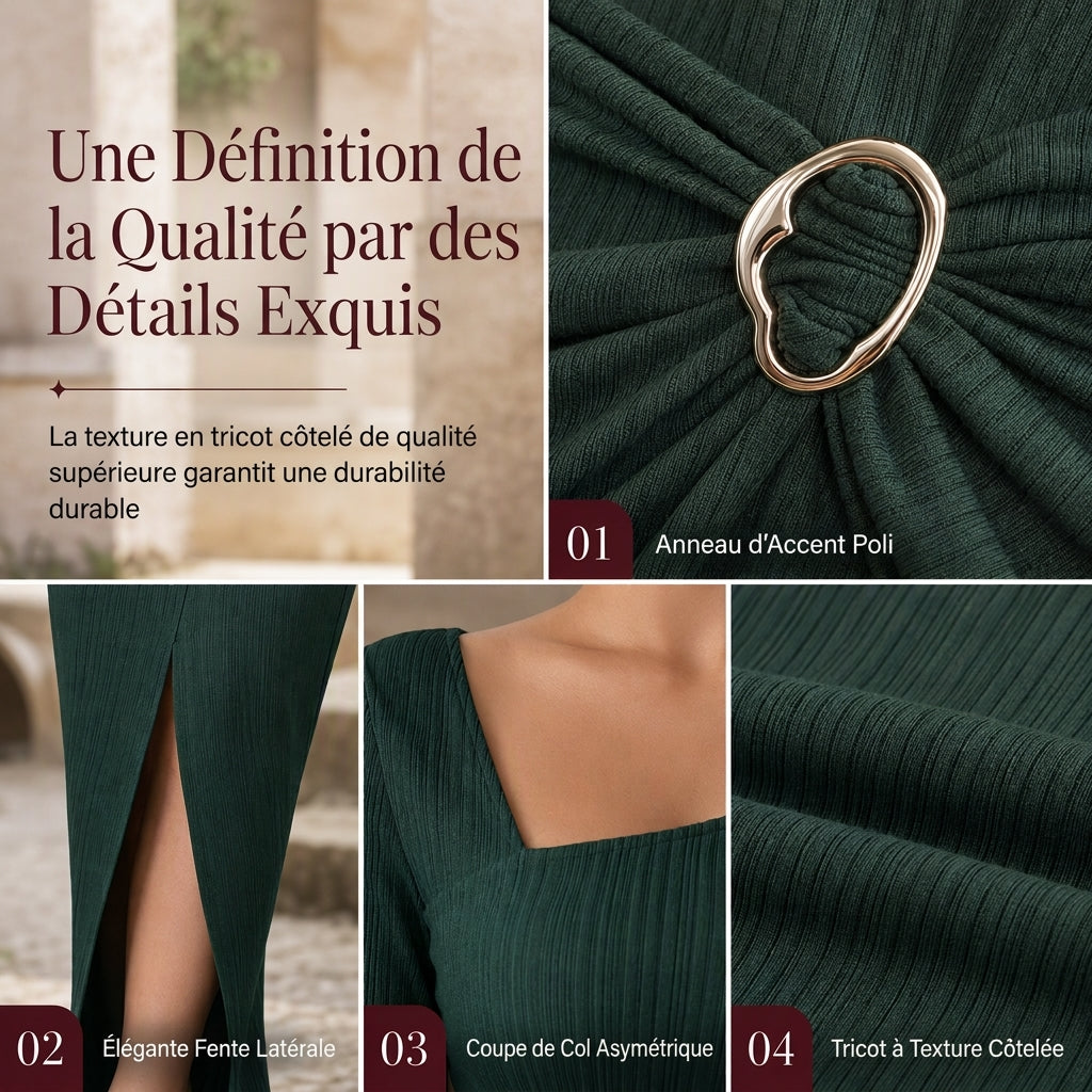Robe longue en maille texturée unisexe pour femme, col irrégulier, automne-hiver
