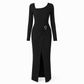 Robe longue en maille texturée unisexe pour femme, col irrégulier, automne-hiver