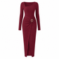 Robe longue en maille texturée unisexe pour femme, col irrégulier, automne-hiver