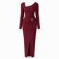 Robe longue en maille texturée unisexe pour femme, col irrégulier, automne-hiver