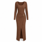 Robe longue en maille texturée unisexe pour femme, col irrégulier, automne-hiver