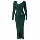 Robe longue en maille texturée unisexe pour femme, col irrégulier, automne-hiver