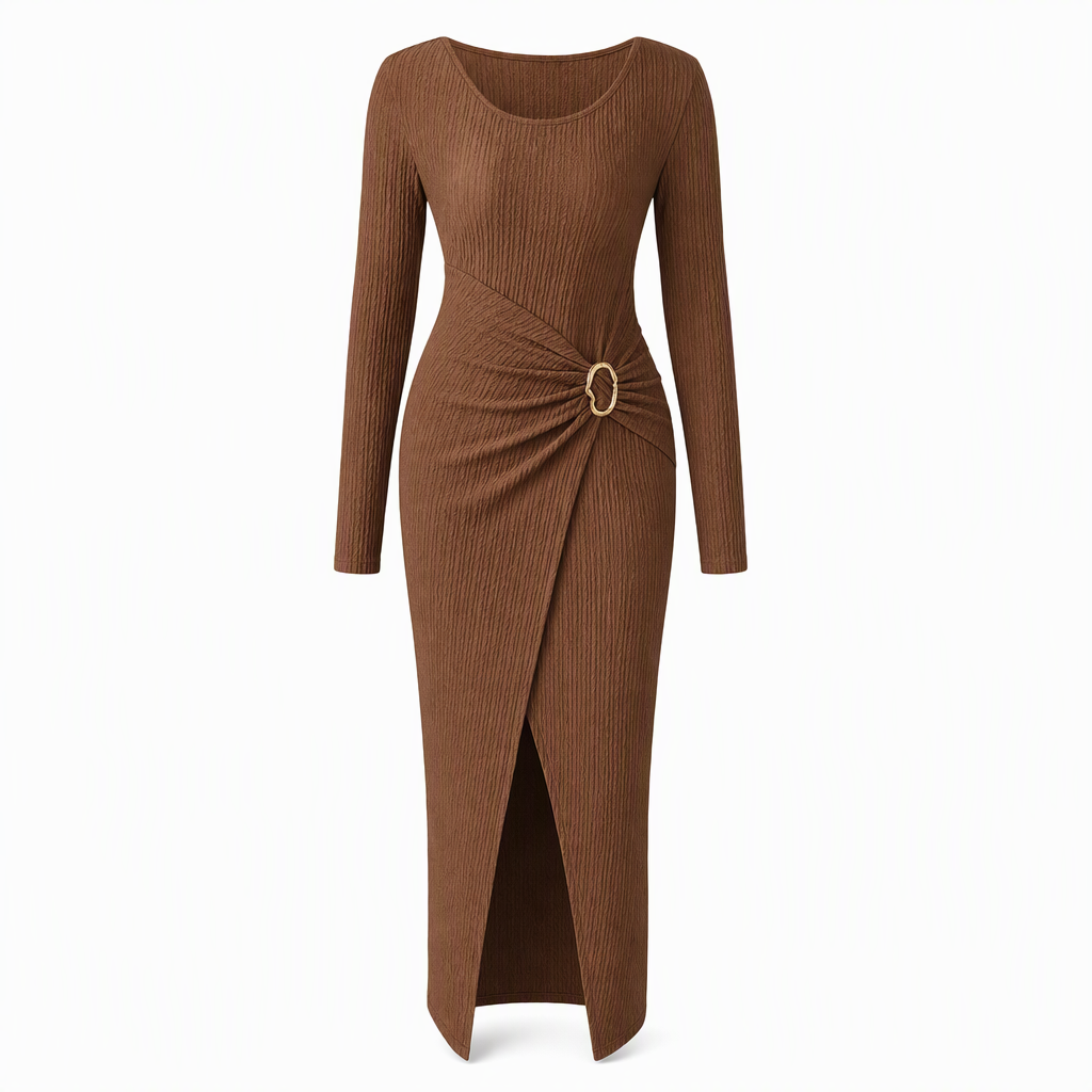 Robe longue en maille texturée unisexe pour femme, col irrégulier, automne-hiver