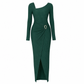 Robe longue en maille texturée unisexe pour femme, col irrégulier, automne-hiver