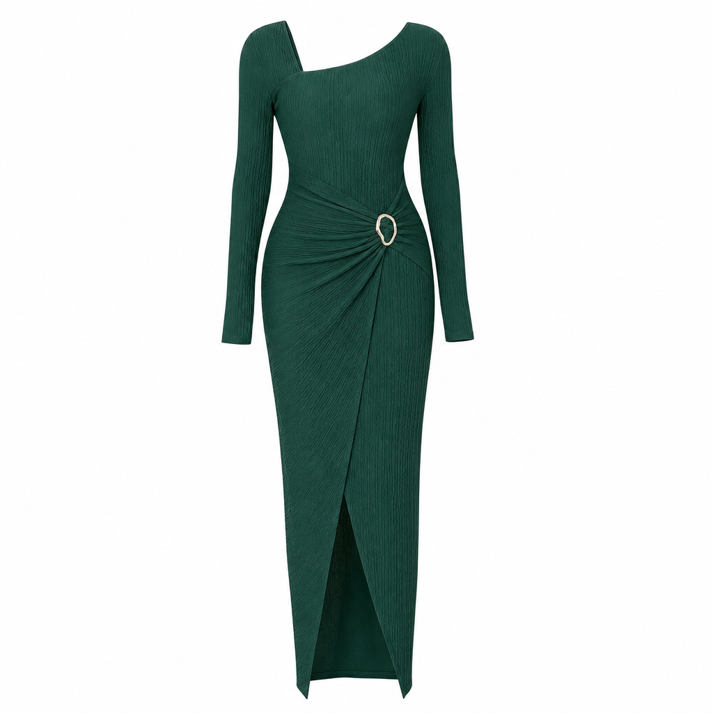 Robe longue en maille texturée unisexe pour femme, col irrégulier, automne-hiver