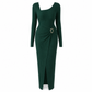 Robe longue en maille texturée unisexe pour femme, col irrégulier, automne-hiver