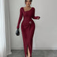 Robe longue en maille texturée unisexe pour femme, col irrégulier, automne-hiver