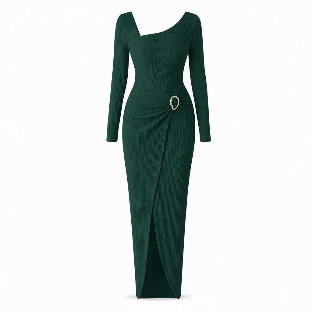 Robe longue en maille texturée unisexe pour femme, col irrégulier, automne-hiver