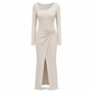 Robe longue en maille texturée unisexe pour femme, col irrégulier, automne-hiver