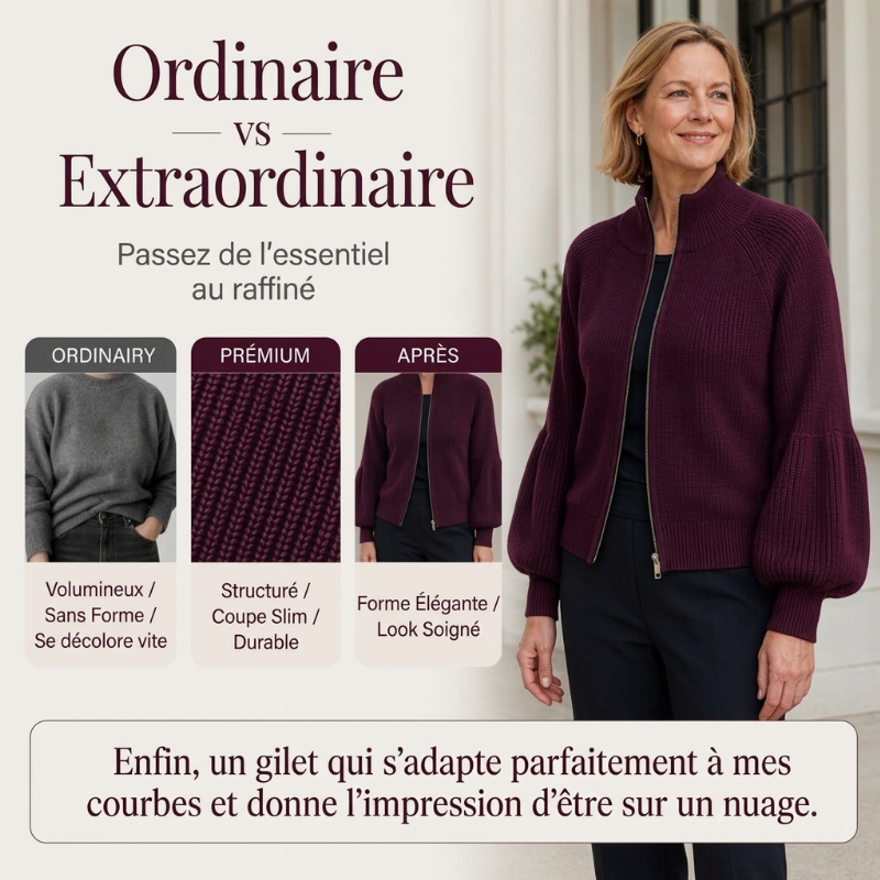 Pull en maille femme à manches bouffantes et fermeture éclair