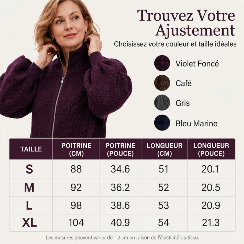 Pull en maille femme à manches bouffantes et fermeture éclair