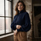 Pull en maille femme à manches bouffantes et fermeture éclair