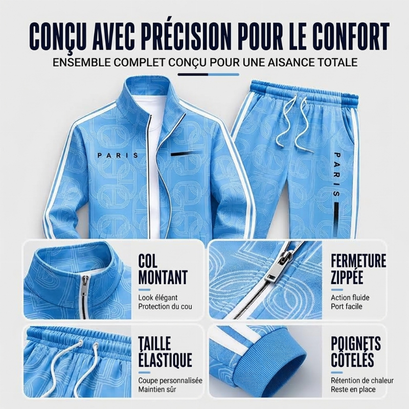 Ensemble veste à fermeture éclair complète et pantalon à imprimé géométrique pour homme