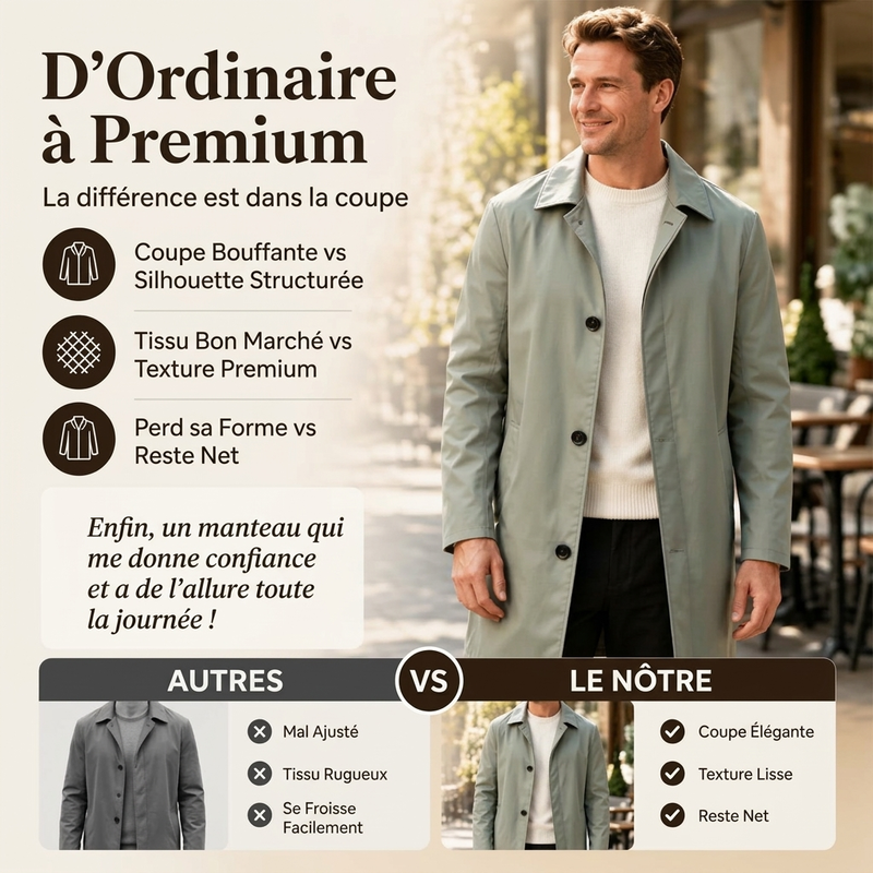 Manteau mi-long minimaliste pour homme à boutonnage simple