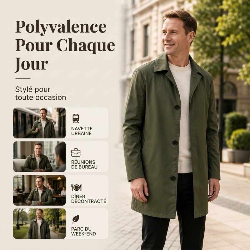 Manteau mi-long minimaliste pour homme à boutonnage simple
