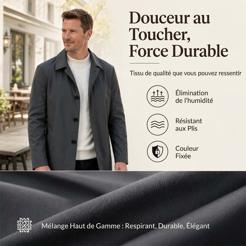Manteau mi-long minimaliste pour homme à boutonnage simple