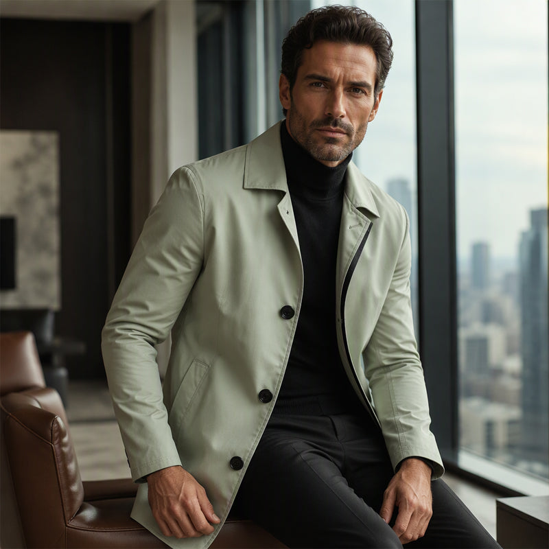 Manteau mi-long minimaliste pour homme à boutonnage simple
