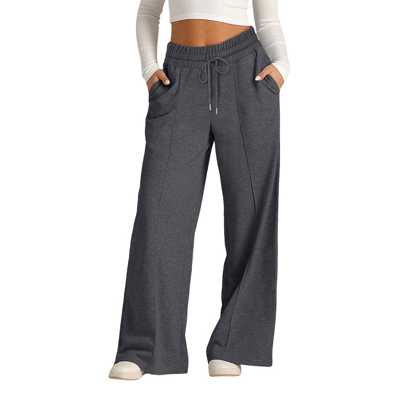 Pantalon large décontracté pour femme avec cordon de serrage élastique