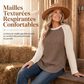 Haut en maille à manches longues raglan de style Western Ranch pour femme, en tissu gaufre texturé avec ourlet incurvé