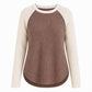Haut en maille à manches longues raglan de style Western Ranch pour femme, en tissu gaufre texturé avec ourlet incurvé