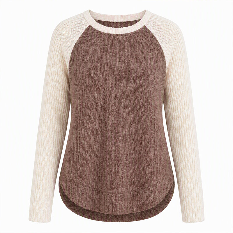 Haut en maille à manches longues raglan de style Western Ranch pour femme, en tissu gaufre texturé avec ourlet incurvé