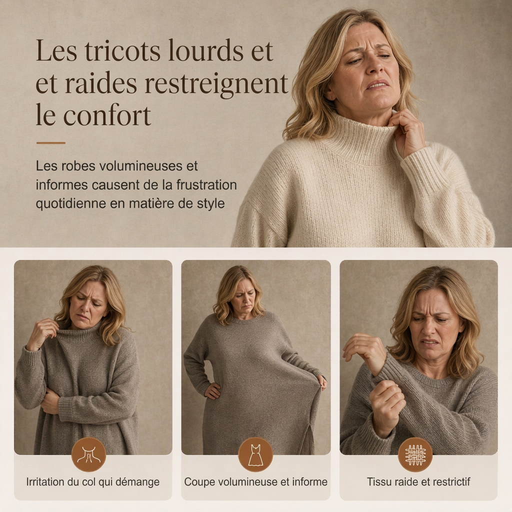 Robe pulls oversize en maille à col montant et bordure volant en tulle