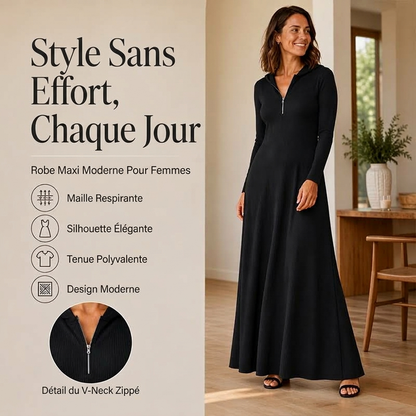 Robe longue en maille côtelée à capuche pour femme