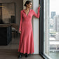 Robe longue en maille côtelée à capuche pour femme