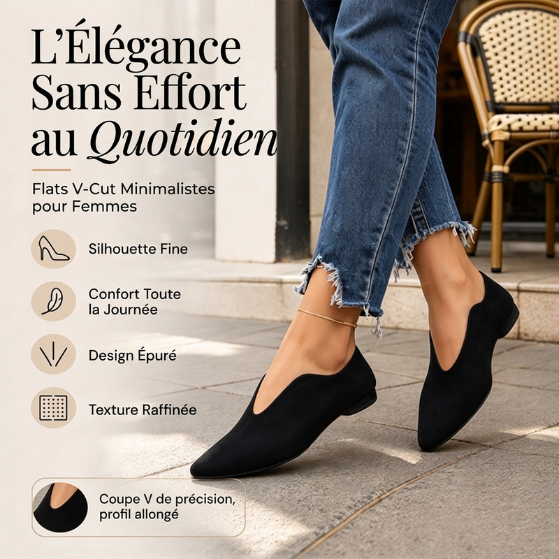 Chaussures plates élégantes pour femme, à bout pointu et découpe en V