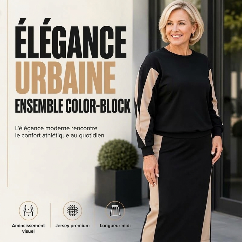Ensemble deux pièces en maille pour femme : sweat à capuche et jupe midi