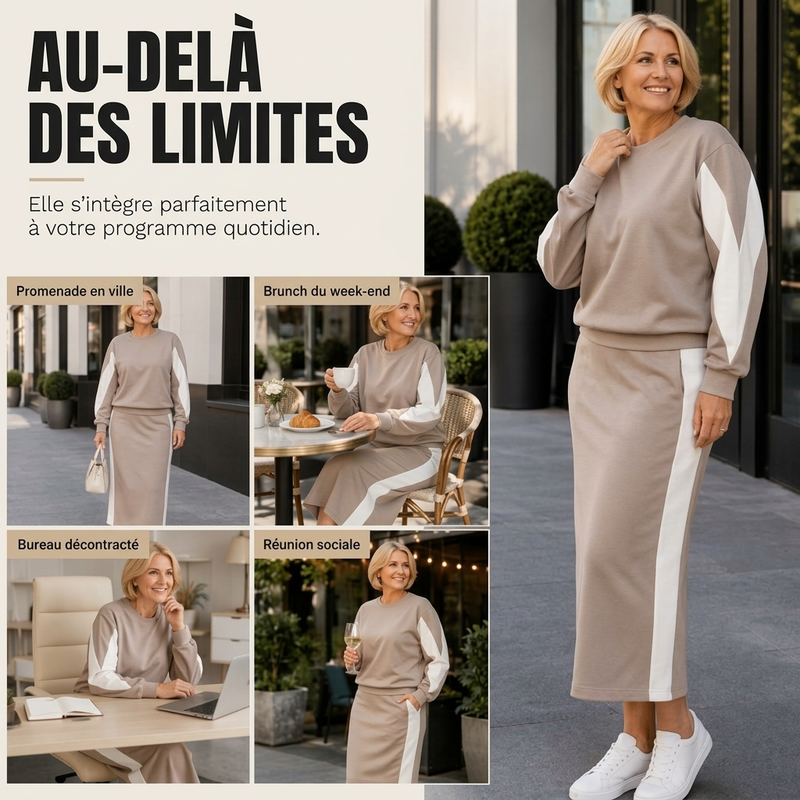 Ensemble deux pièces en maille pour femme : sweat à capuche et jupe midi