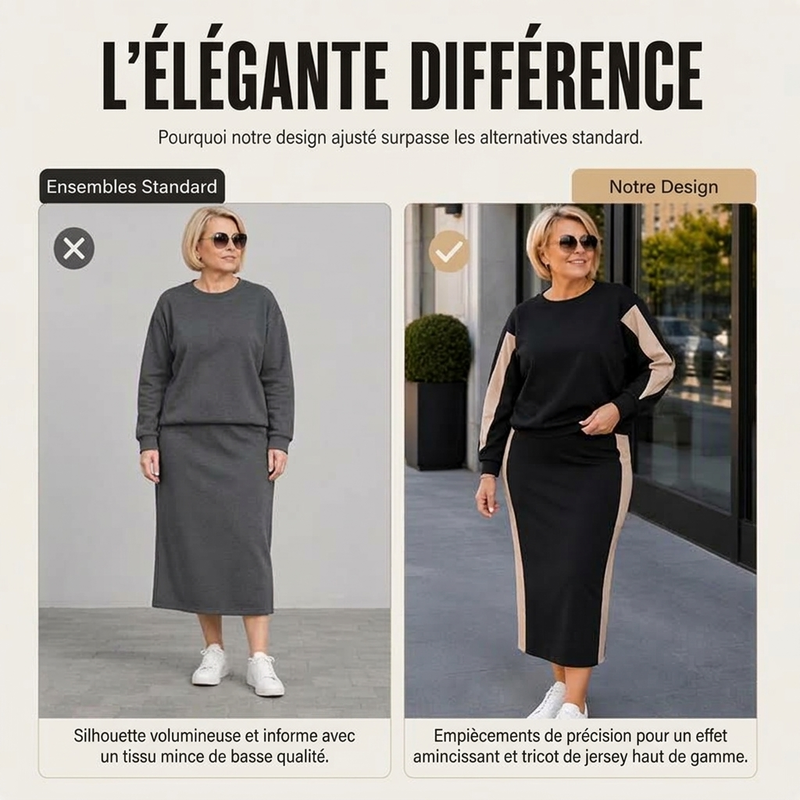 Ensemble deux pièces en maille pour femme : sweat à capuche et jupe midi