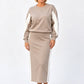 Ensemble deux pièces en maille pour femme : sweat à capuche et jupe midi