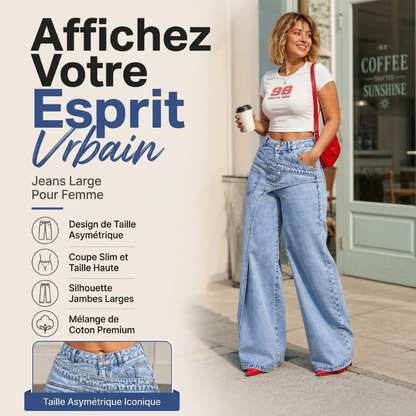 Jeans large à coupe asymétrique superposée tendance pour femmes